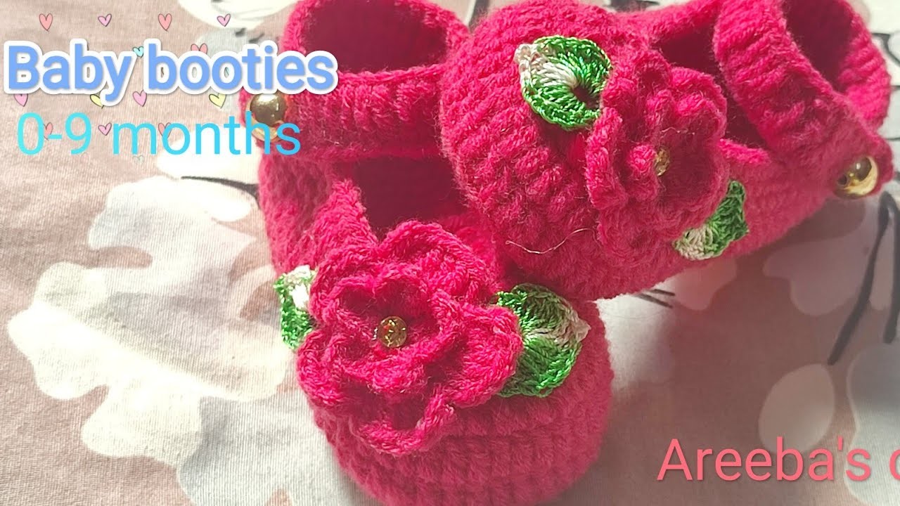 How to crochet baby booties witn woolen yarn for 0-6 months( 11 cm size) in hindi