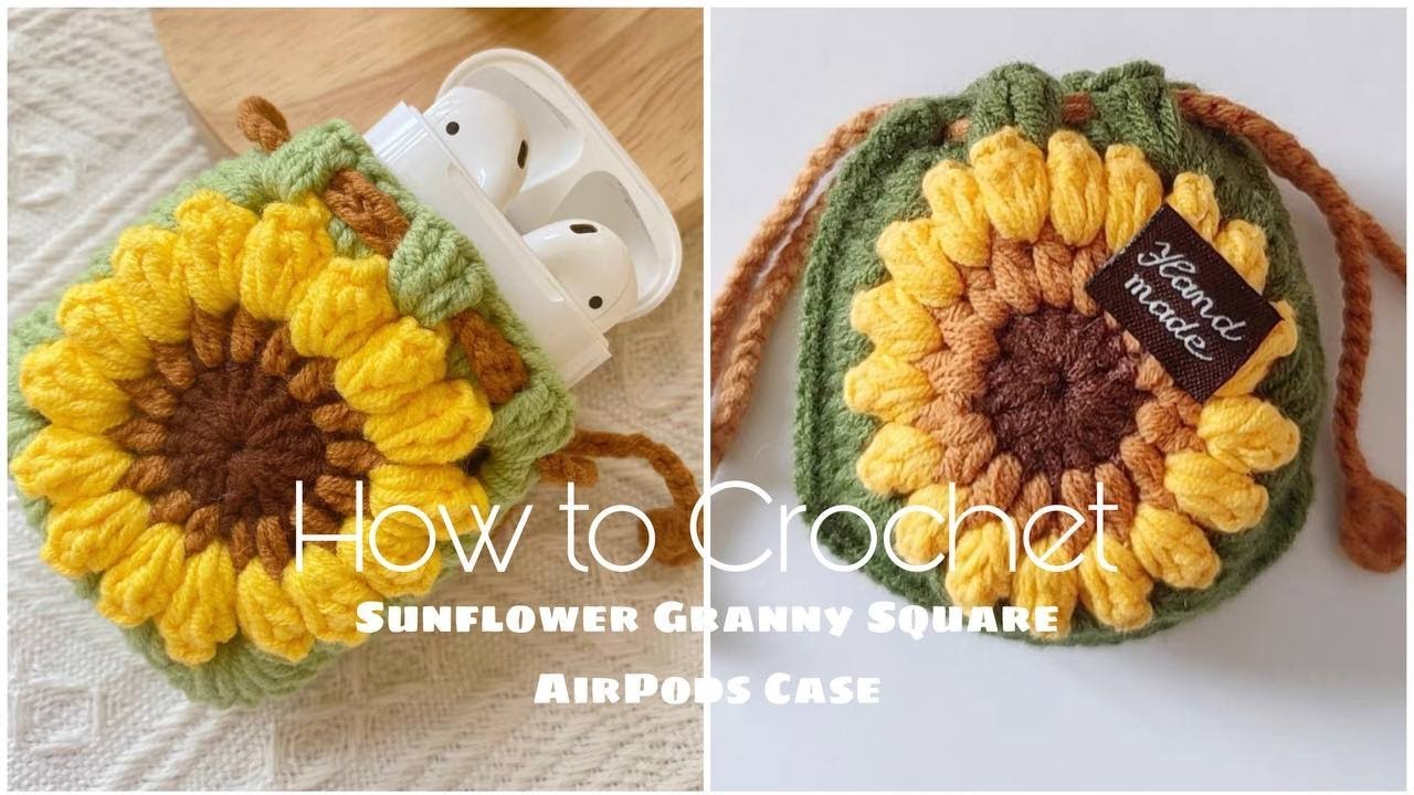 How To Crochet Sunflower Granny Square AirPods Case| Simple & Cute