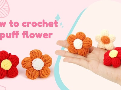 (Left-Hands)How to crochet Puff Flower