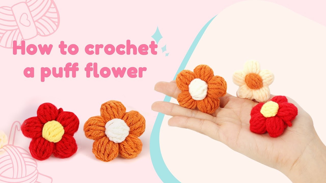 (Left-Hands)How to crochet Puff Flower
