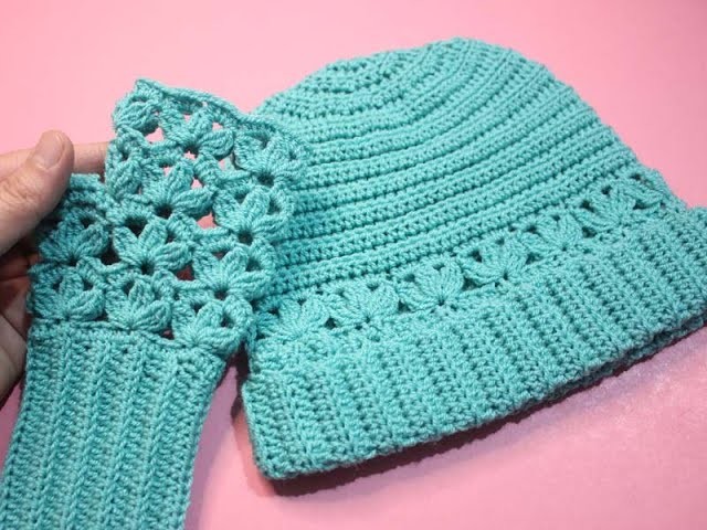 Woman's Crochet Beautiful Hat. Hand made Ladies Hat with Gloves