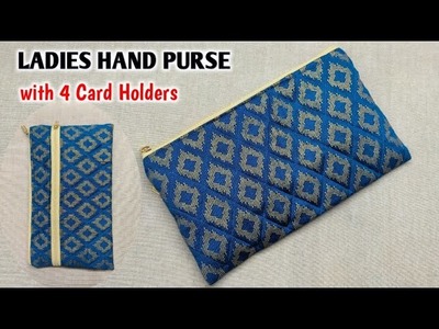 DIY Ladies Hand Purse with 4 Card Holders | Ladies Purse Cutting and Stitching | Phone pouch | Bags