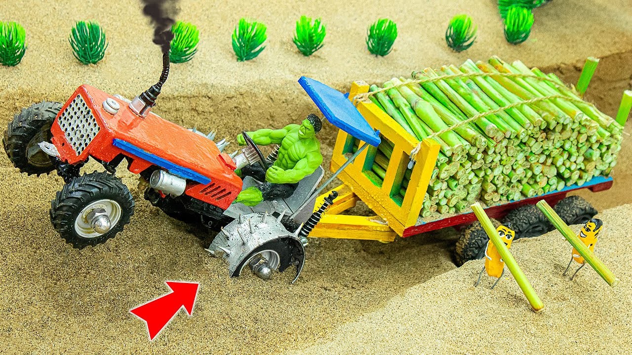Diy mini tractor trolley heavy green wood truck | diy tractor video | @Mini Creative | @Sunfarming