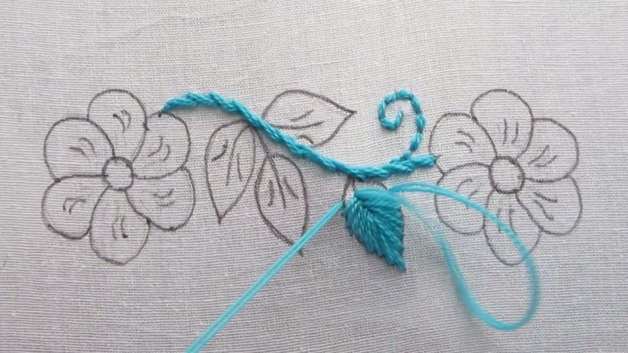 Hand Embroidery Border Line Flower Stitching. Hand Embroidery Stitching Tutoria