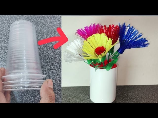 How to making flower with plastic glass | Easy making diy flower | DIY