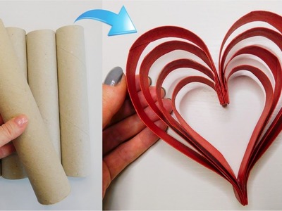 Romantic Heart Made of Kitchen Towell Rolls. Super Easy Crafts DIY. Recycling Decor Idea