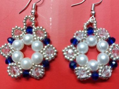 #1Diy pearl and crystal earrings#handmade  pearl beaded  earrings#how to make earrings#pearl jewelr
