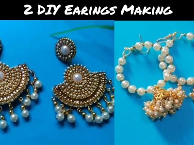2 DIY Earrings Making Tutorial||pearl hoop earrings designe||Make unique paper earrings||