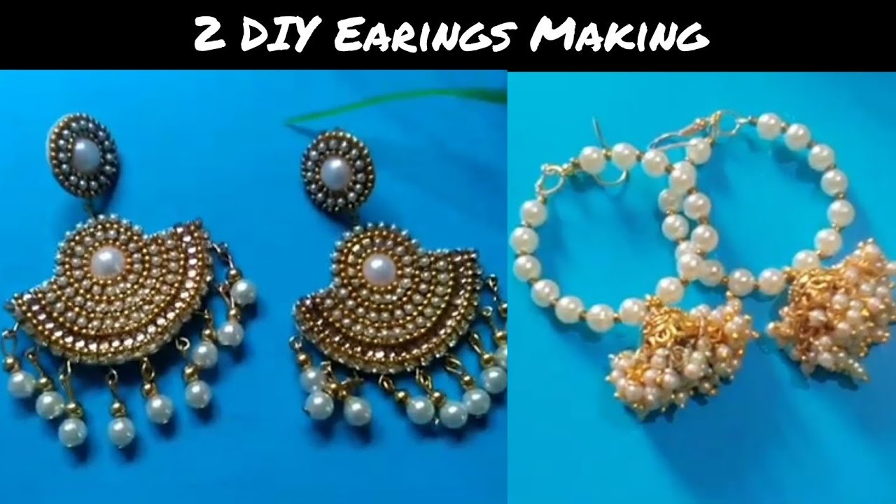 2 DIY Earrings Making Tutorial||pearl hoop earrings designe||Make unique paper earrings||