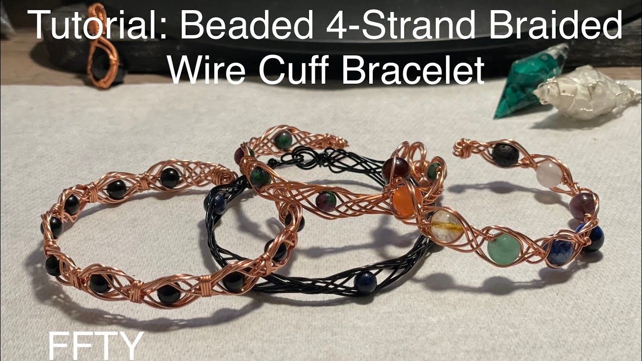 Beaded 4-Strand Braided Wire Cuff Bracelet