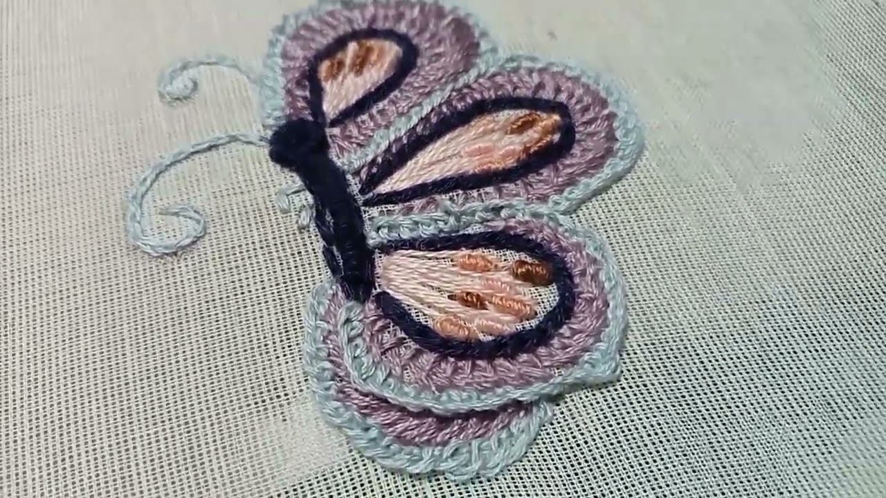 Beautiful butterfly ????????embroidery! woven stitch! split stitch! bullion stitch! herringbone stitch!