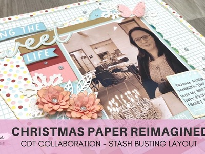 Christmas Paper Reimagined Stash Busting Layout | Birthday Scrapbooking Idea
