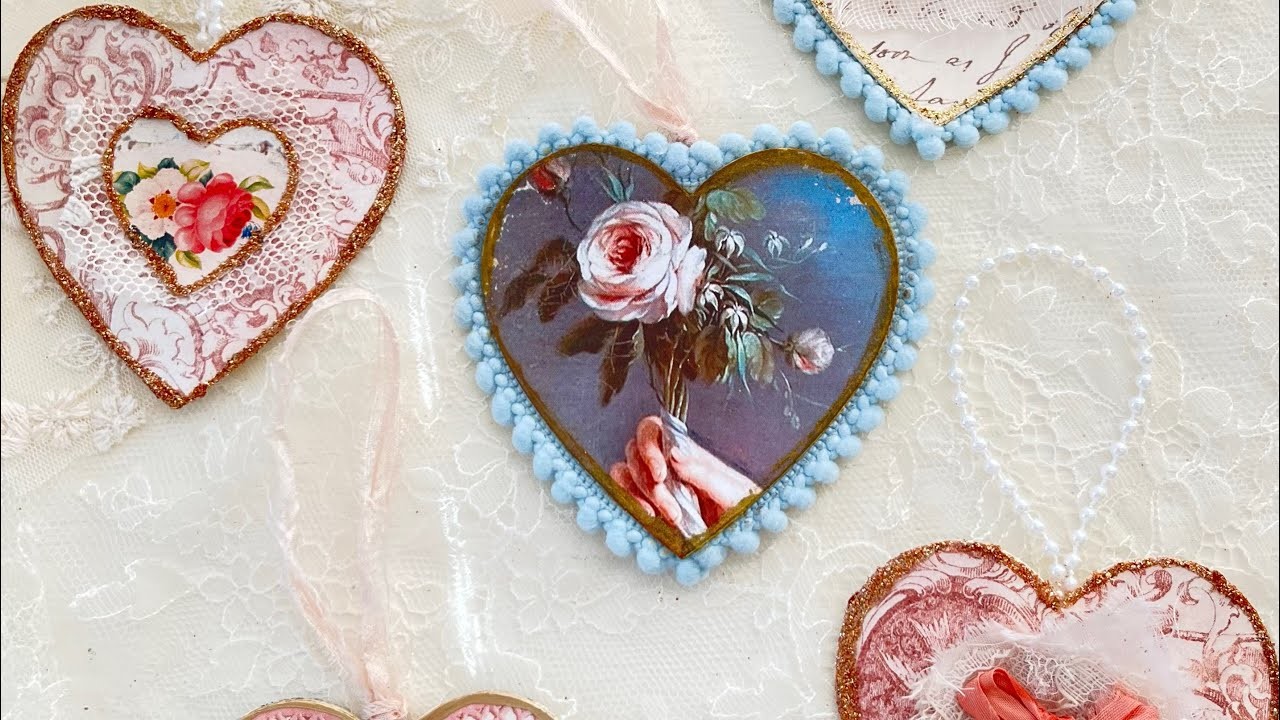 Craft With Me: Valentines Day Garland and Heart Decorations                   #junkook #junkjournal