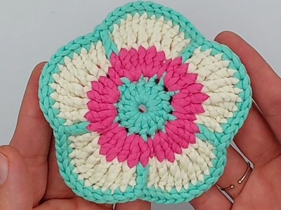 CROCHET COLORFUL COASTER  | HOW TO CROCHET FLOWER COASTER | HOW TO CHANGE COLOR