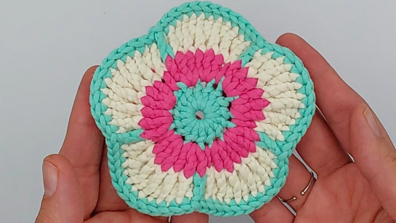 CROCHET COLORFUL COASTER  | HOW TO CROCHET FLOWER COASTER | HOW TO CHANGE COLOR