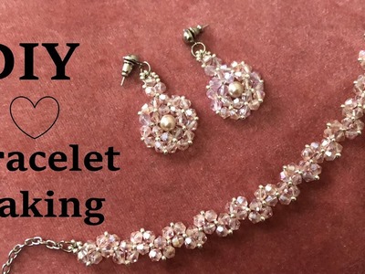 DIY. How to make a beaded bicone pink bracelet and Beaded jewelry set?