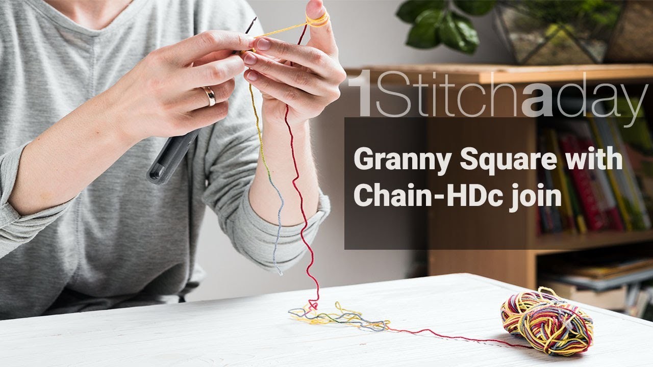 Granny Square with Ch- Hdc join -  Learn 1 crochet stitch a day