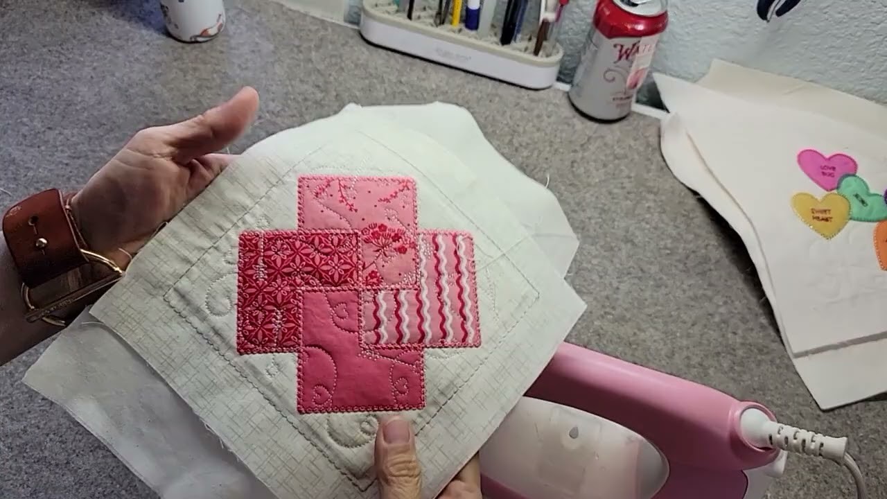 Kimberbell Cuties: February -Pressing,  Trimming,  Piecing the top, Stitching in the Ditch & Binding