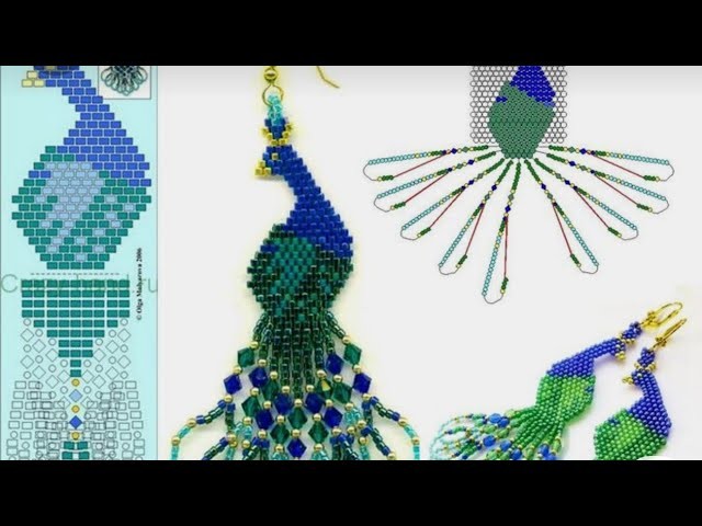 Peacock earring of pendant with delica and bicon beads easy to amke for beginners