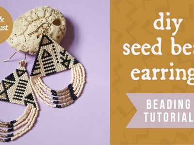 Seed bead woven earrings tutorial with looped fringe. Beginner friendly.