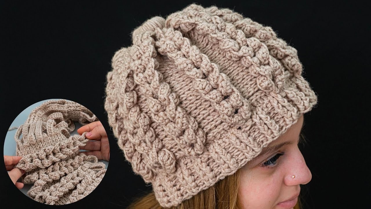 A tutorial for a simple cap with 3D cables - crochet with a hook!