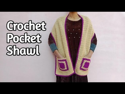 Crochet Pocket Shawl Pattern || Easy for beginners Crochet Shawl Tutorial