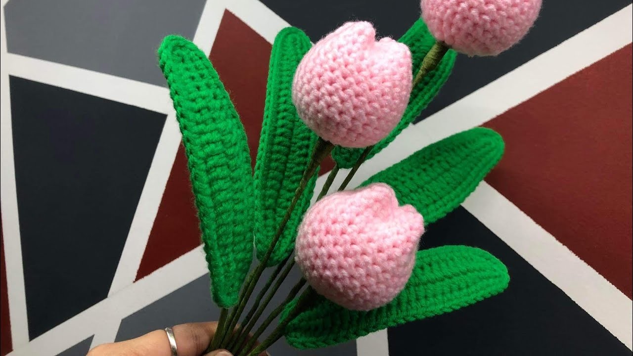 Crochet tulip Leaf tutorial (Milk cotton yarn )