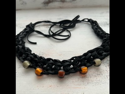 Leather and Glass Choker to Crochet