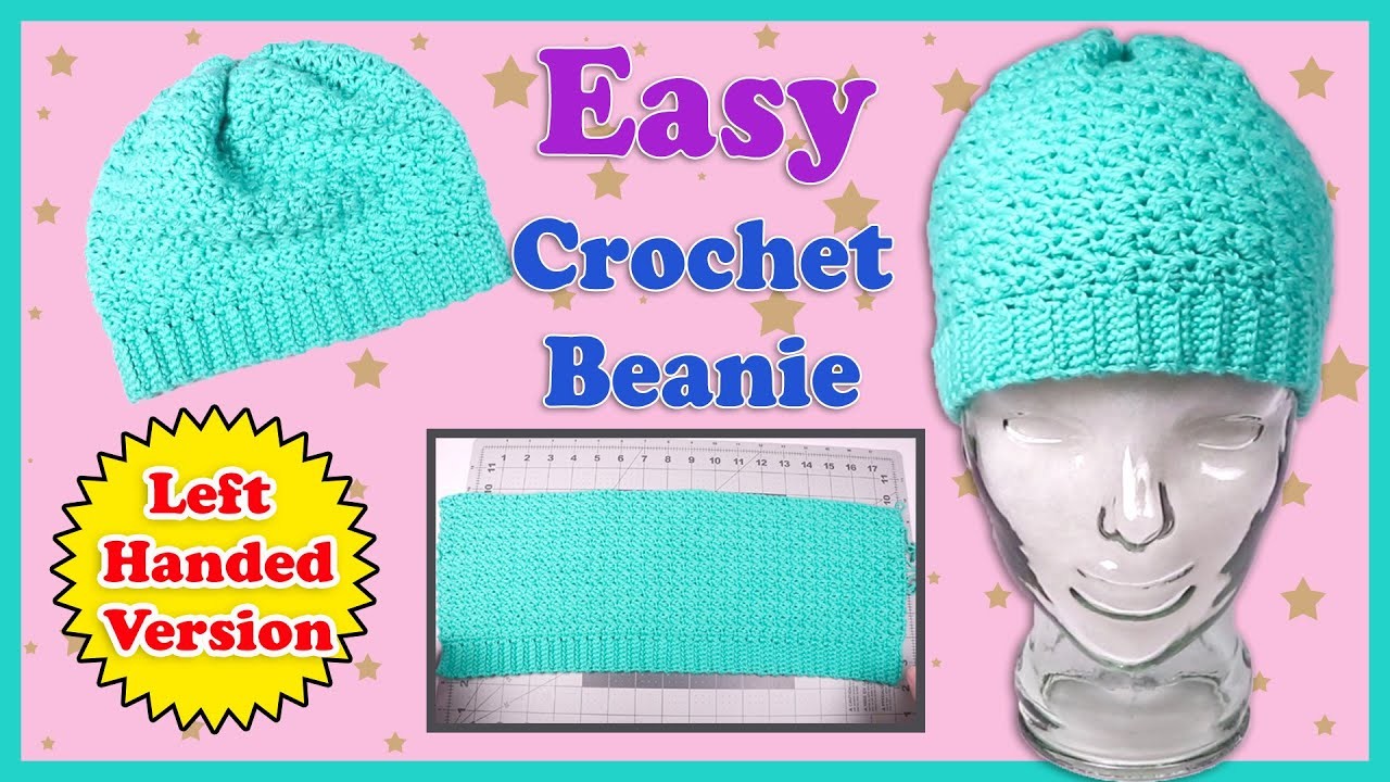 Left Handed - Easy Beginner Crochet Beanie from a Rectangle -  How to Make a Suzette Stitch Hat
