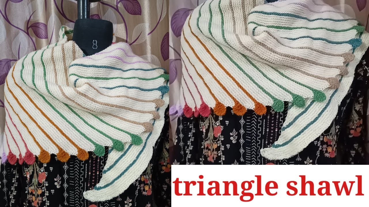 Triangle Shape Shawl.Beautiful Leaf Shawl.Multicolour Yarn Scarf.Yarn needle shawl