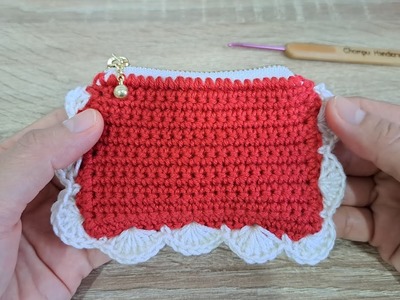 Very beautiful! Easy crochet mini coins purse with zipper????Step By Step????????