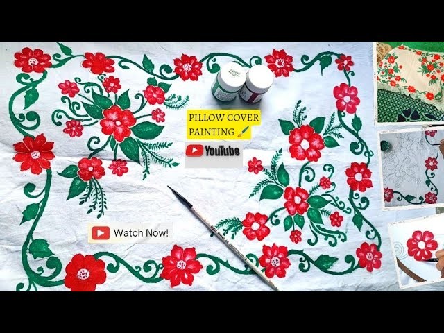 ???? Flower Border Design ???? | pillow cover design painting  || Takiya ka design || bed sheet design ❤️