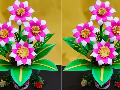 Making Handmade Paper Flower For Home Decoration.How To Make Beautiful Flower Bouquet Paper craft