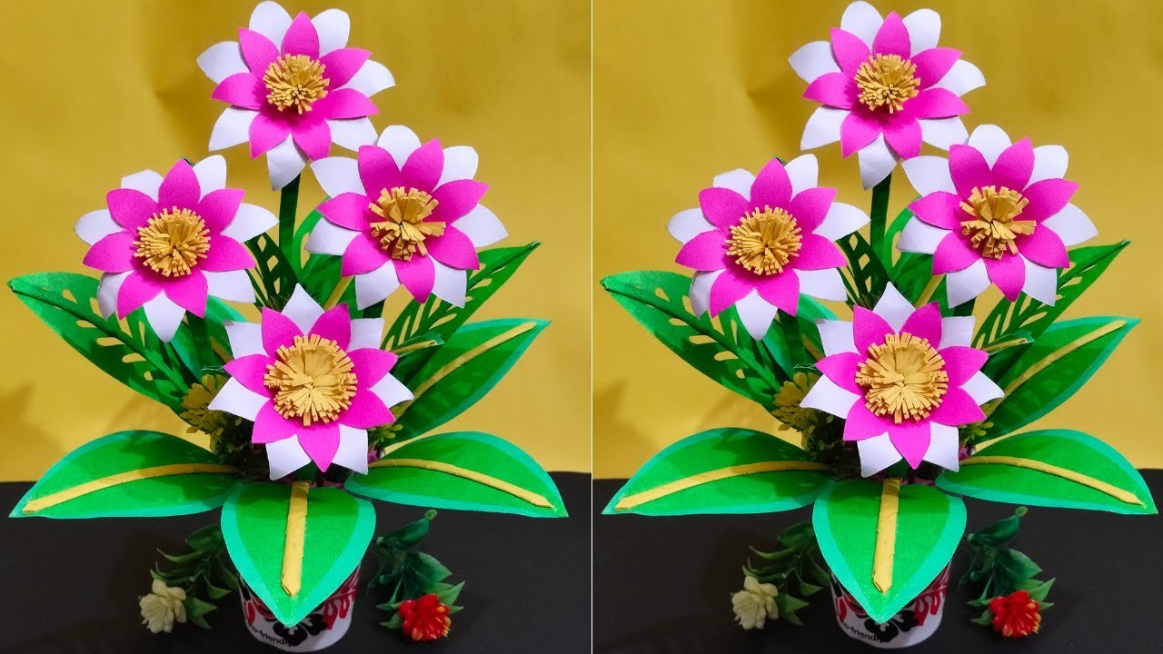 Making Handmade Paper Flower For Home Decoration.How To Make Beautiful Flower Bouquet Paper craft