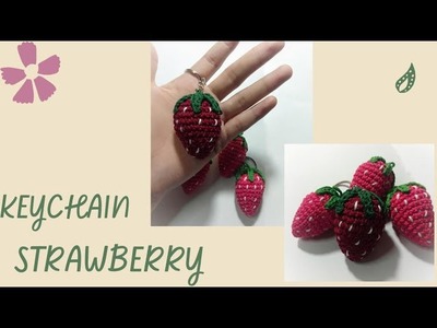 Tutorial gantungan kunci strawberry rajut || crochet strawberry keychain tutorial