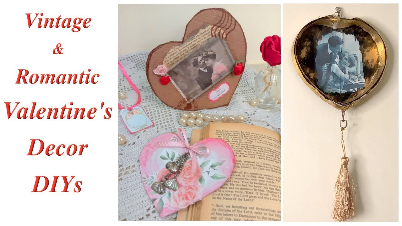 Vintage Romantic Valentines Day Decor DIY Ideas. Paper craft. Cardboard