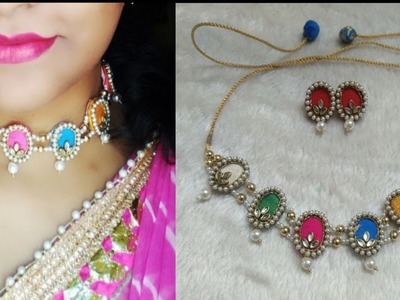 DIY-Handmade Jewelry set ???? #choker necklace from waste clothes