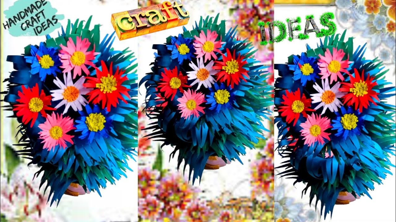 Diy Paper Flower Boquet.Handamate flower Bouquet art.easy flower bouquet paper craft ideas