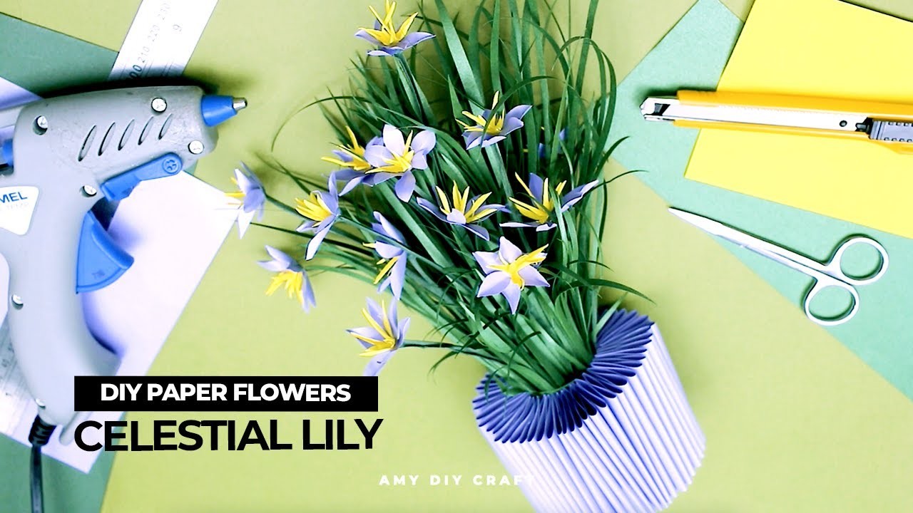 How to Make a Simple Paper Flower Vase - DIY Celestial Lily Paper Flower