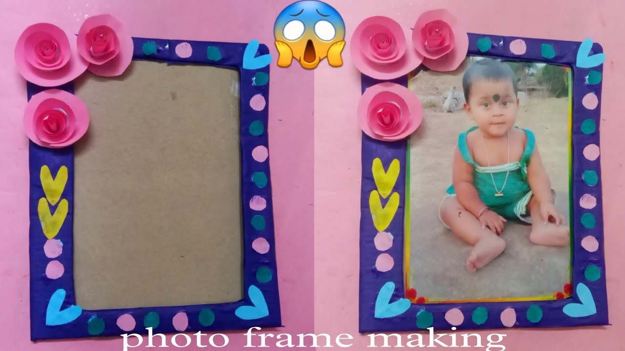 How to make photo frame || homemade photo frame ||easy way homemade paper photo frame making