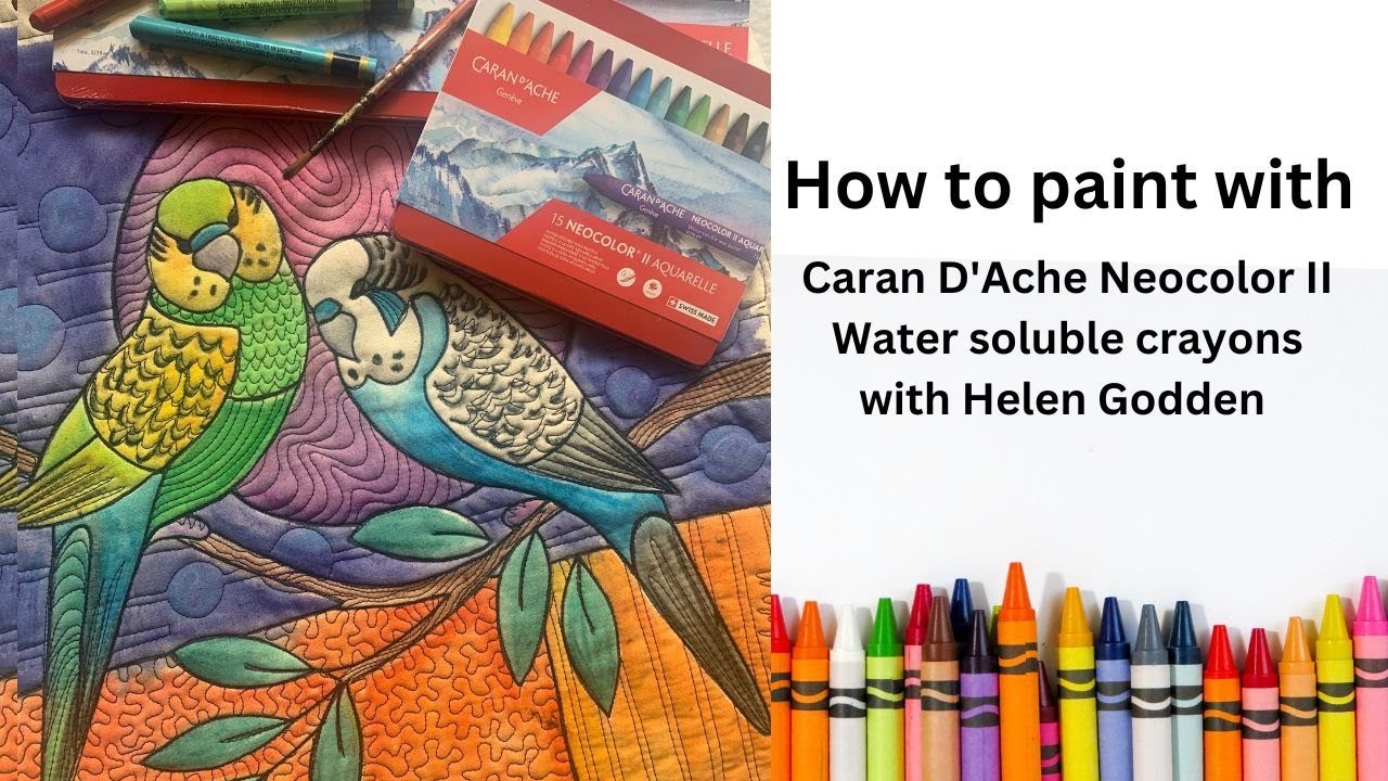 How to paint on fabric with Caran D'Ache NeocolorII water-soluble crayons - Budgerigars.