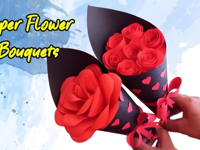 Paper Flower Bouquet. 2 DIY Flower Cone. Birthday gift ideas. Valentine flower gift. flower cone