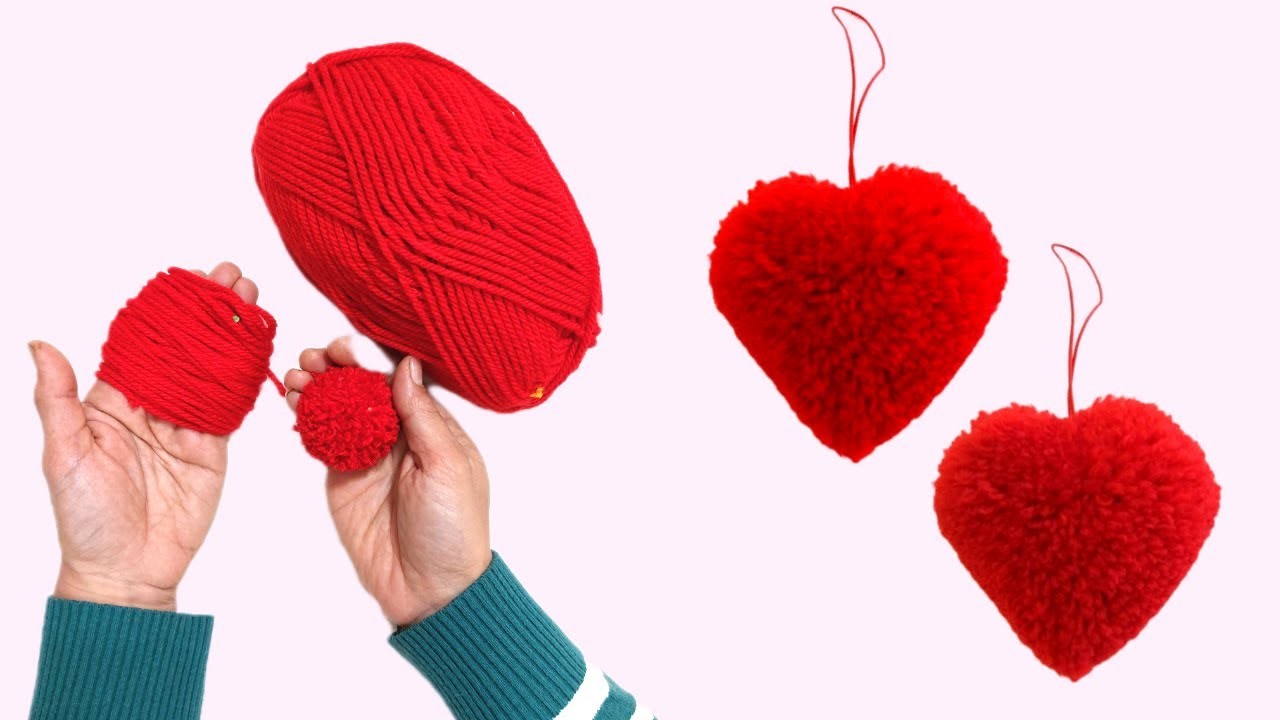 Super EASY pom pom Heart making idea with FORK.Valentines DAY GIFT idea2023.Diy yarn HEART.DIY GIFT