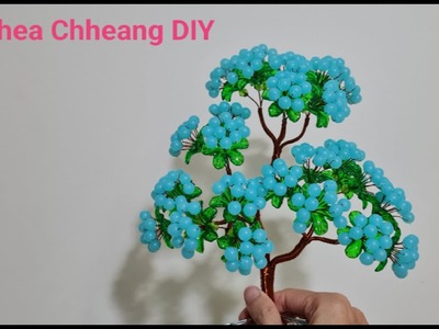 #tutorial how to make a blue flowers tree from 8mm pearl Eng Sub #diy #diycrafts