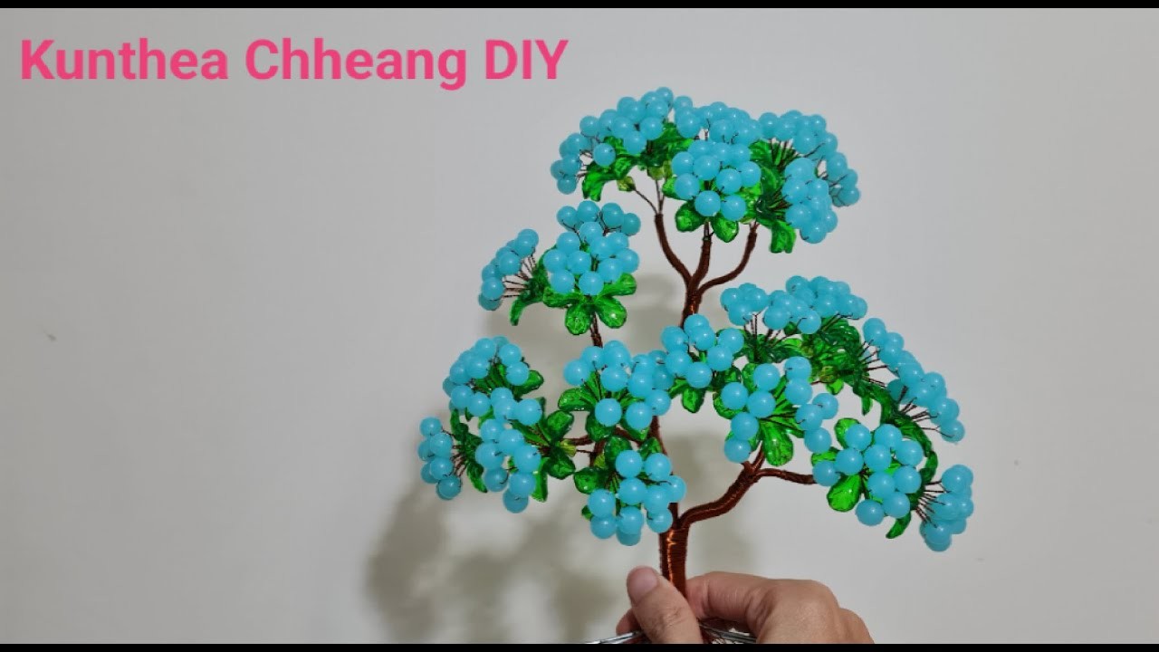 #tutorial how to make a blue flowers tree from 8mm pearl Eng Sub #diy #diycrafts