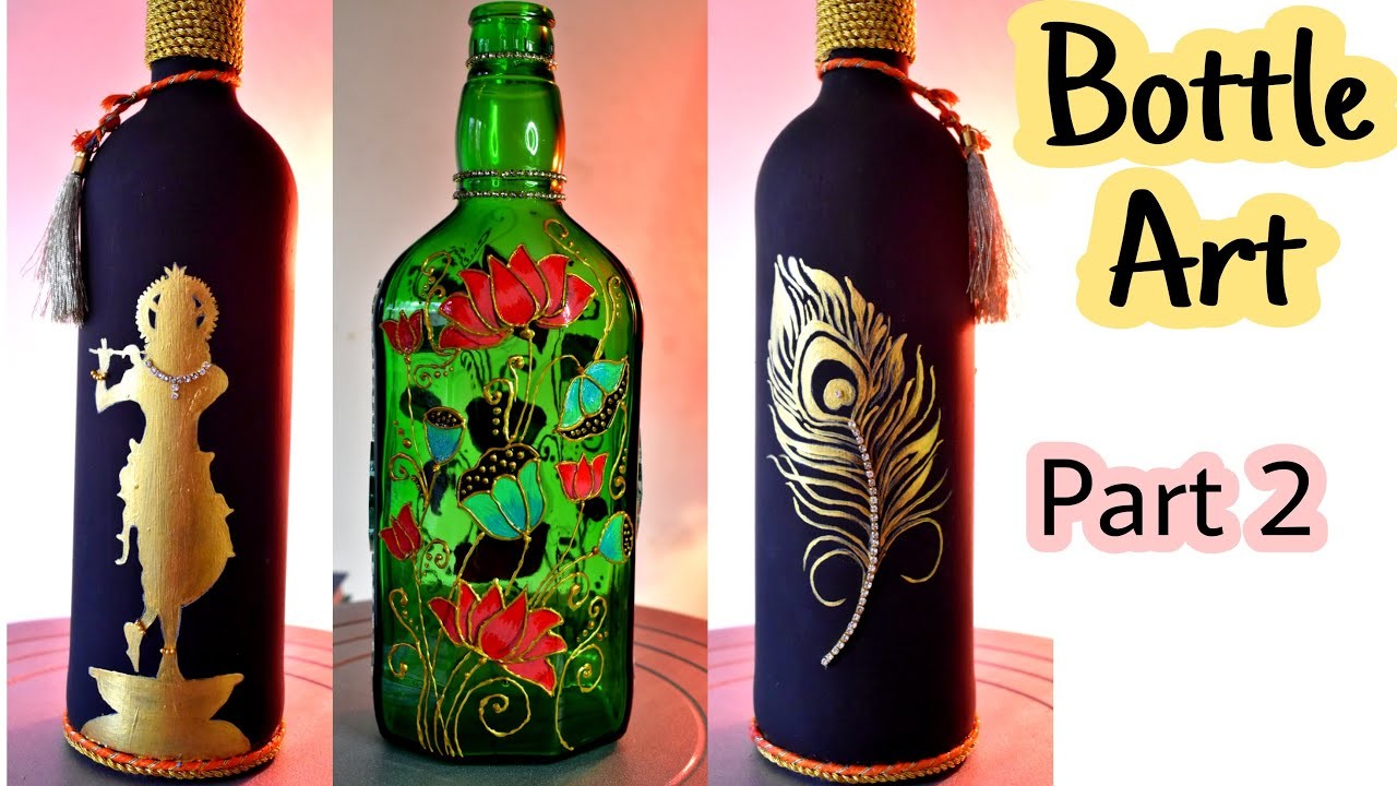 2 Best Glass Bottle Painting | Waste Bottle Reuse Idea | Bottle Decoration Ideas | Glass Bottle Art