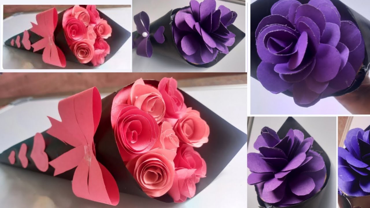 2 Different DIY paper flowers BOUQUET making|Flower Bouquet craft ideas  @saznacreations