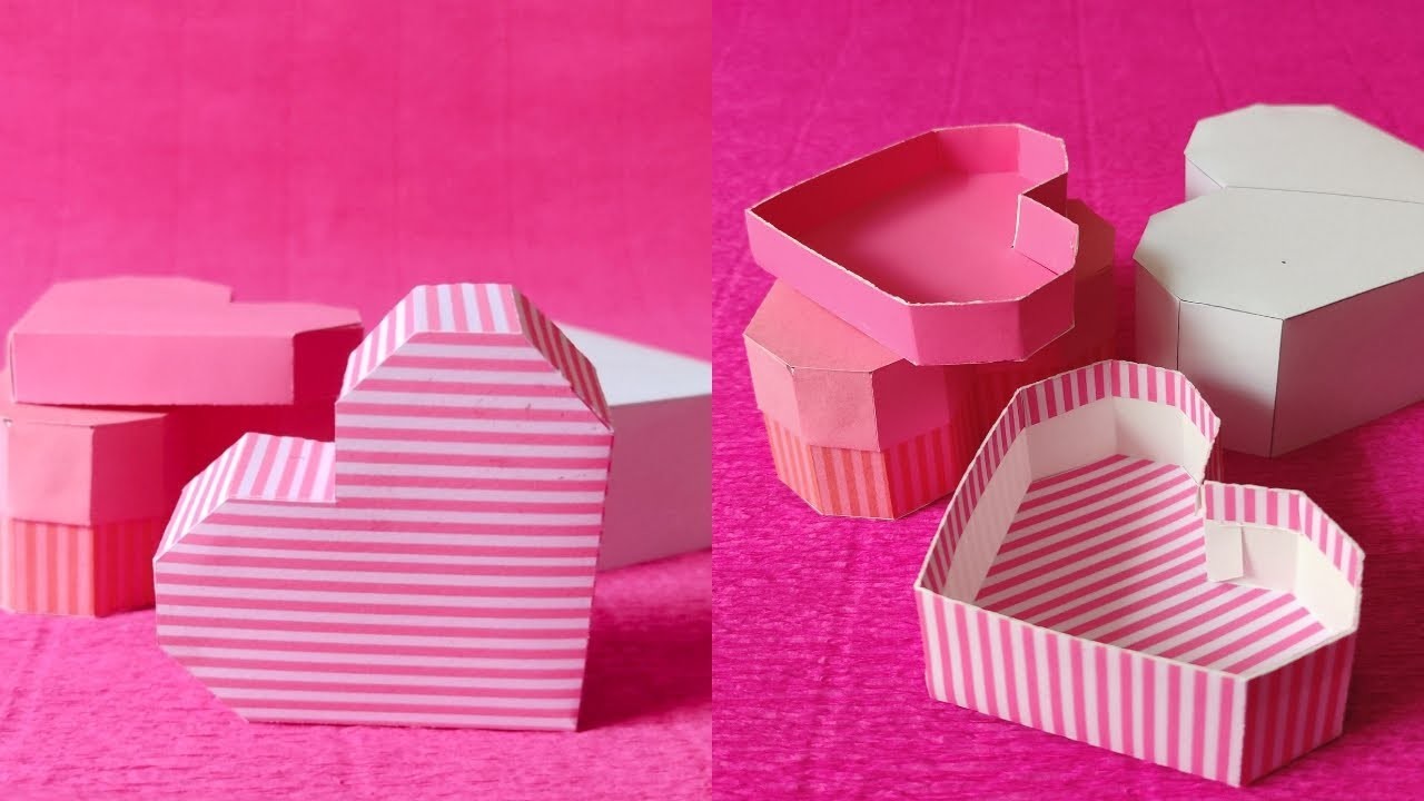 Cute Valentine's Day paper craft. How to make a heart shaped gift.chocolate box