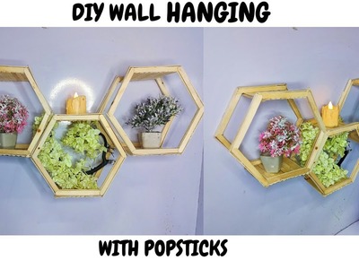 DIY WALL SHELF |DIY easy popstick hexagon shelf | home and room decor