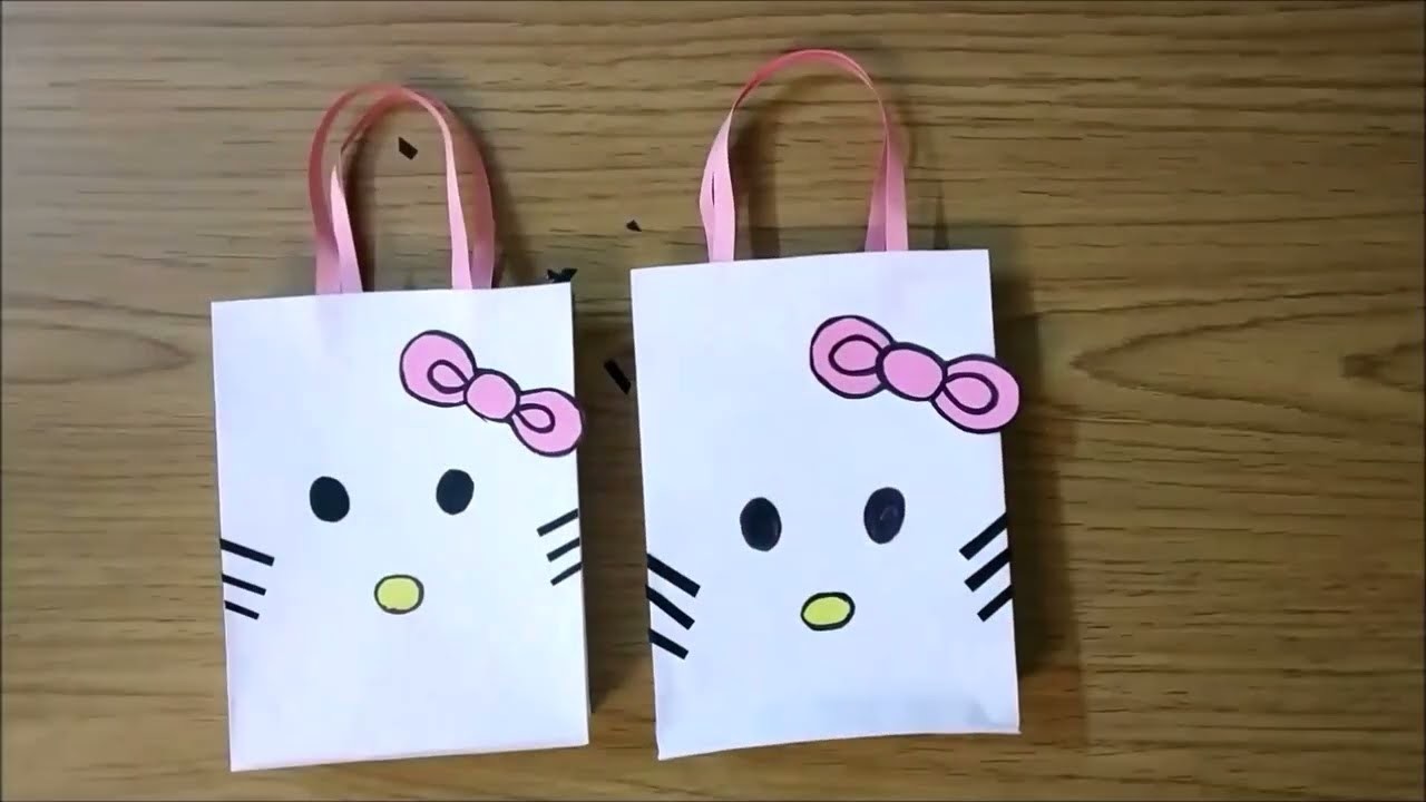 How to make Paper Bag. DIY Hello kitty Paper Bag.DIY Paper bag for treat.DIY Goodie bag.candy bag